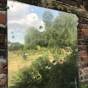 A view of Crow Nest Park through a mirror, Dewsbury, 1 June 2020. Credit Pauline Leitch.